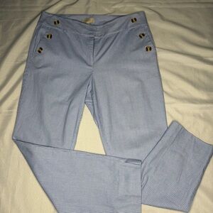LOFT Outlet Curvy Skinny Ankle Pants Blue Pinstripe Nautical Buttons 10 Marisa